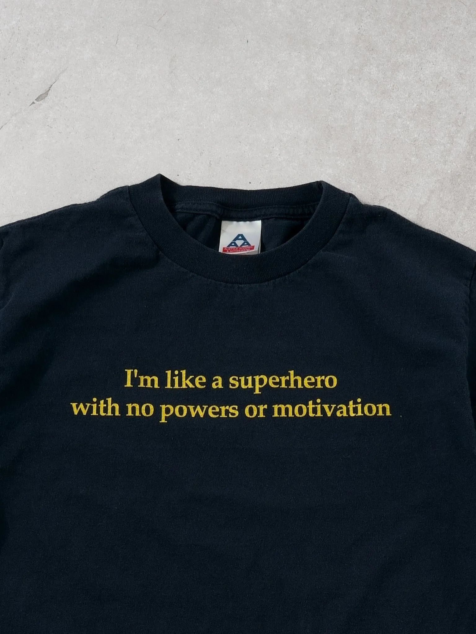 Vintage Navy "I'm like a superhero with no power or motivation" Tee (S) sold by Rebalance Vintage product image thumbnail 2