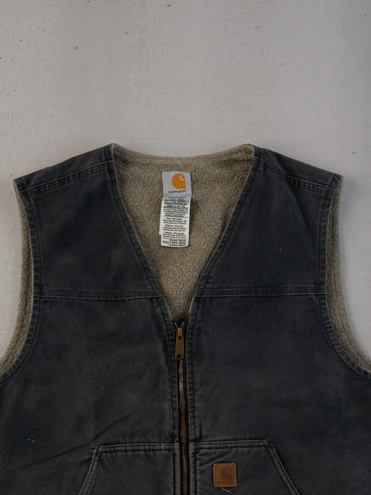 Vintage 90s Washed Black Carhartt Sherpa Lined Workwear Vest (L) sold by Rebalance Vintage product image thumbnail 2