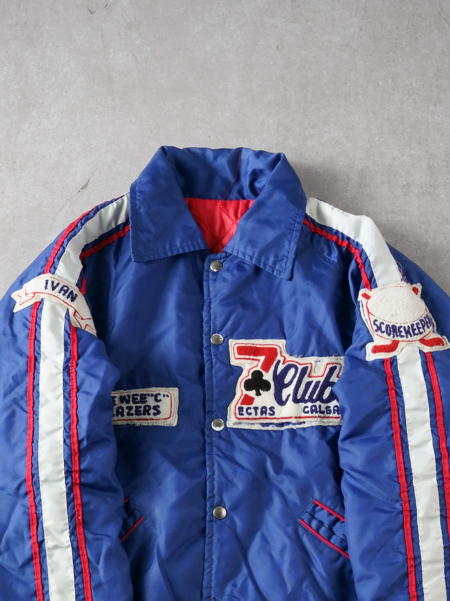 Vintage 90s Navy Blue 7 Club Peewee "C" Blazer Collared Bomber Jacket (L) sold by Rebalance Vintage product image thumbnail 3