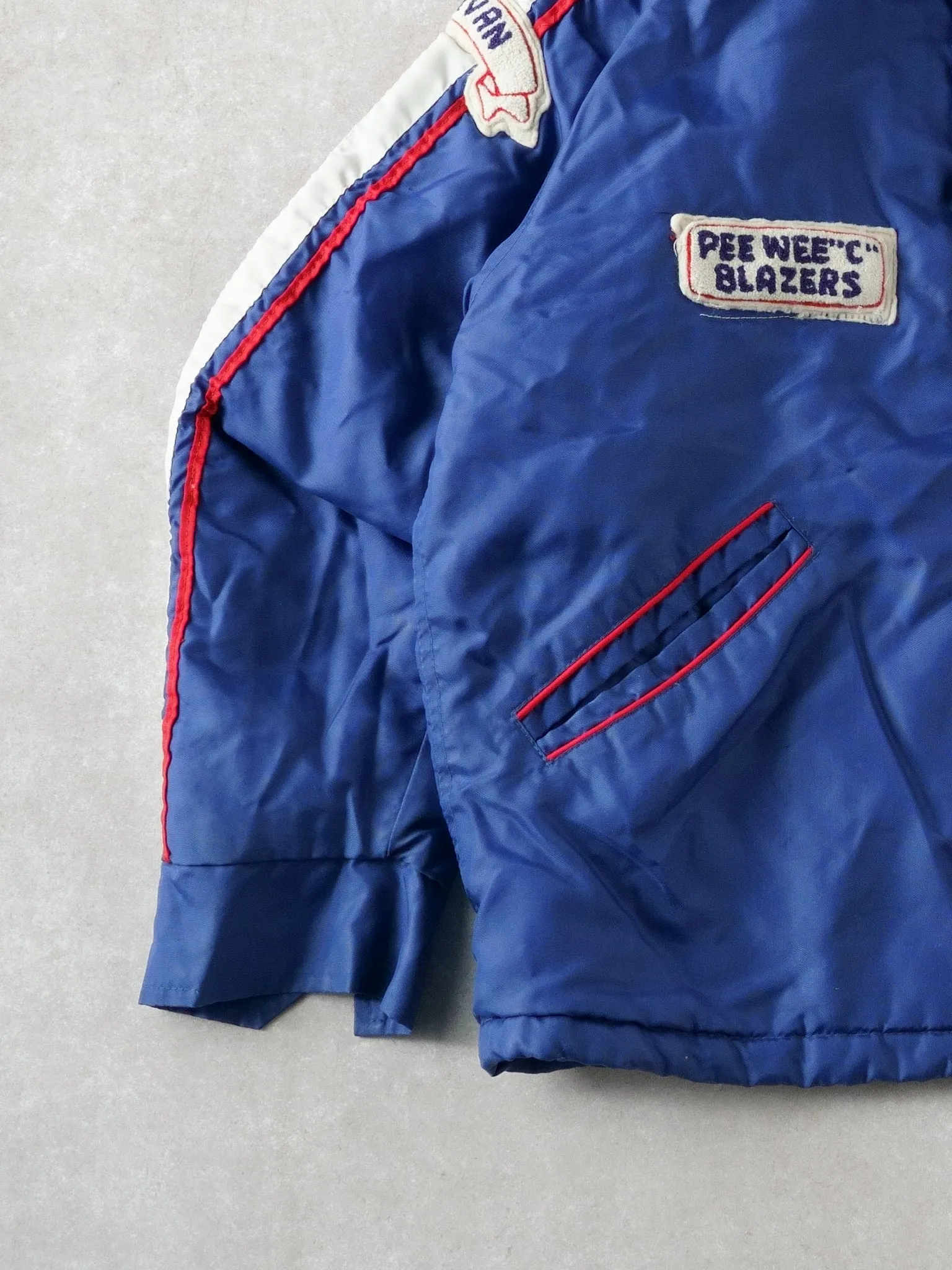 Vintage 90s Navy Blue 7 Club Peewee "C" Blazer Collared Bomber Jacket (L) sold by Rebalance Vintage product image thumbnail 4