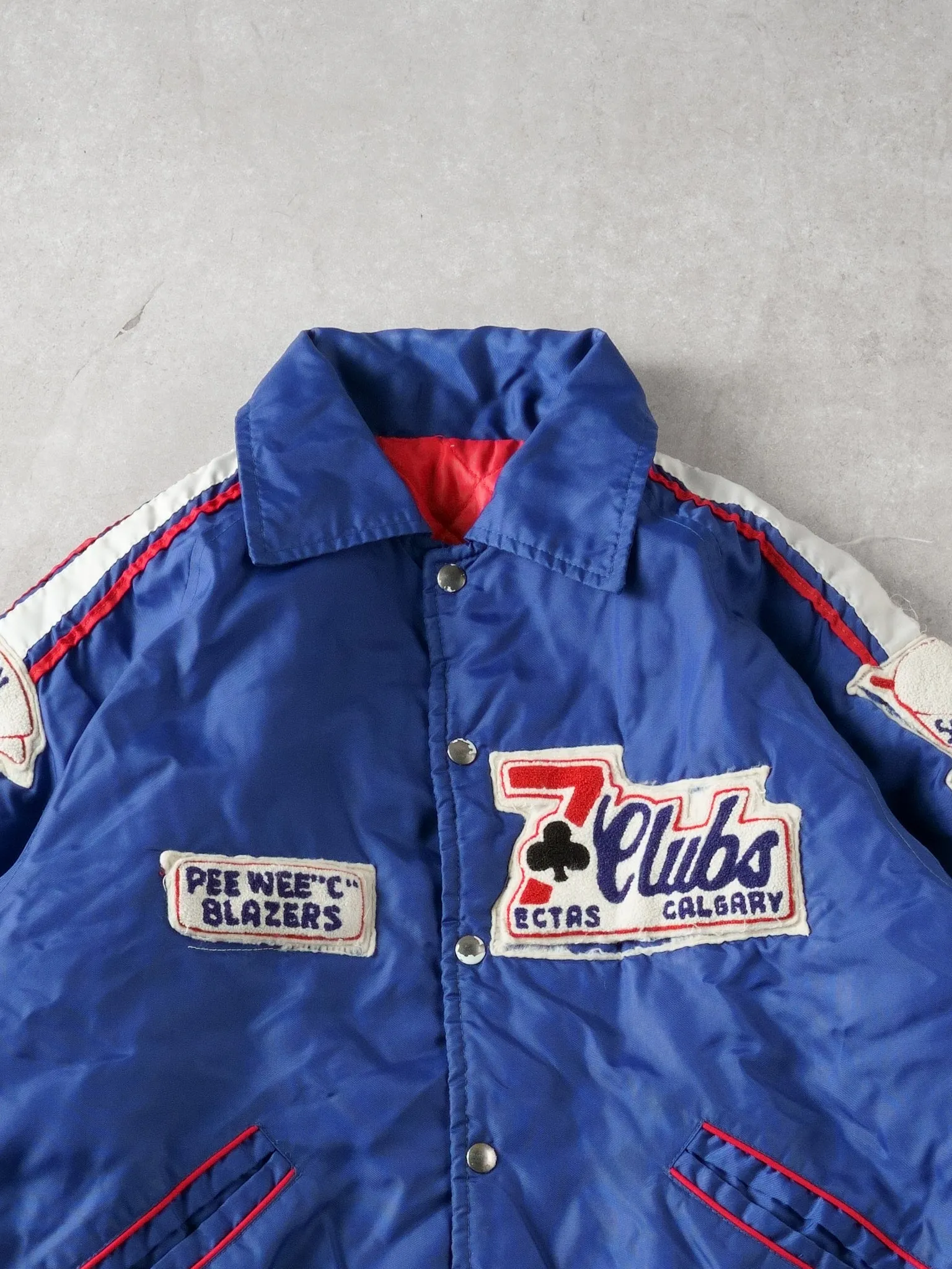 Vintage 90s Navy Blue 7 Club Peewee "C" Blazer Collared Bomber Jacket (L) sold by Rebalance Vintage product image thumbnail 2