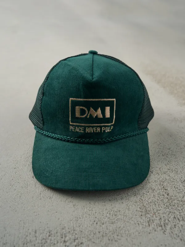 Vintage 90s Forest Green Embroidered Corduroy Trucker Hat sold by Rebalance Vintage