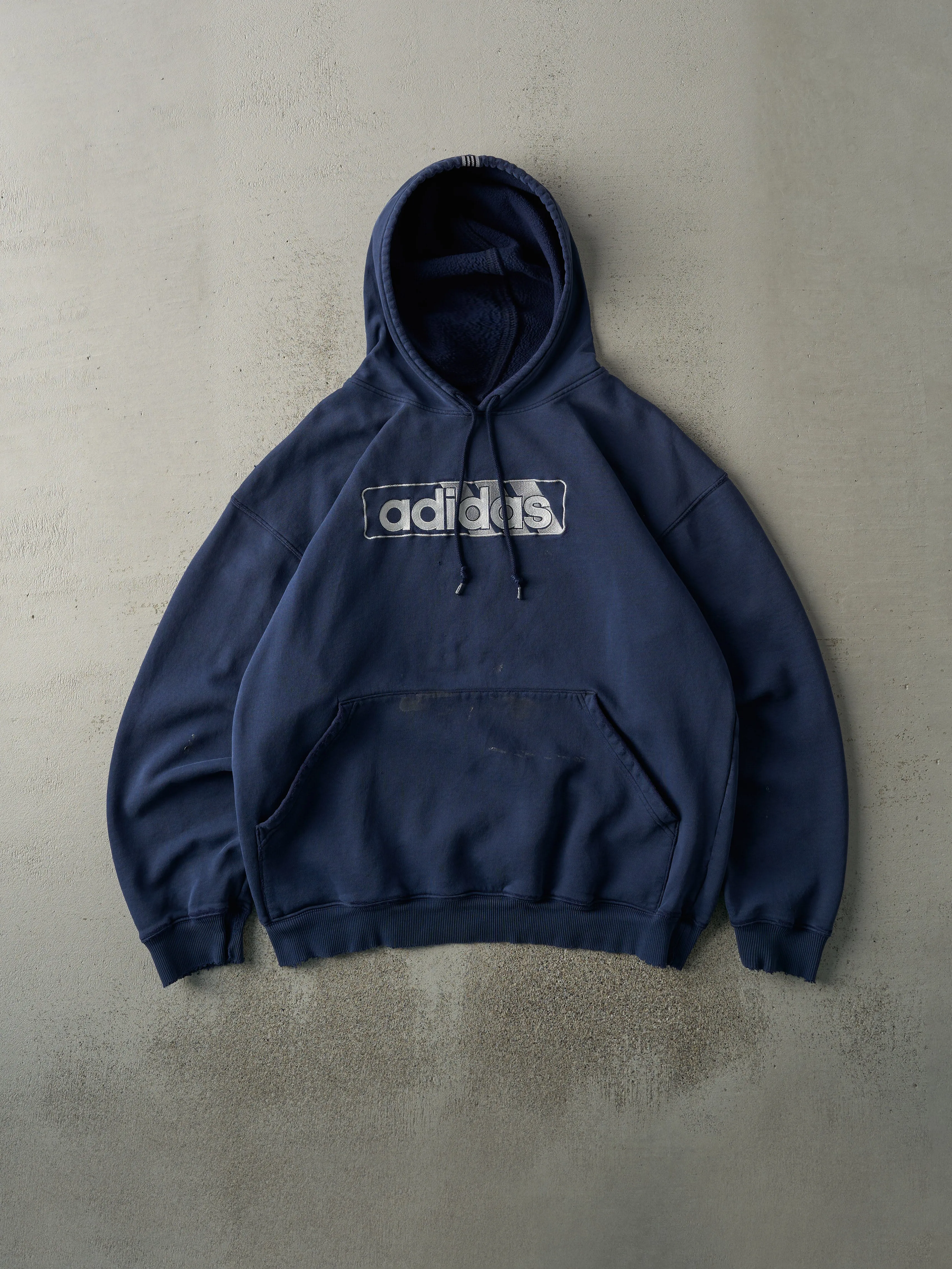 Vintage 90s Navy Blue Embroidered Adidas Hoodie (L) sold by Rebalance Vintage