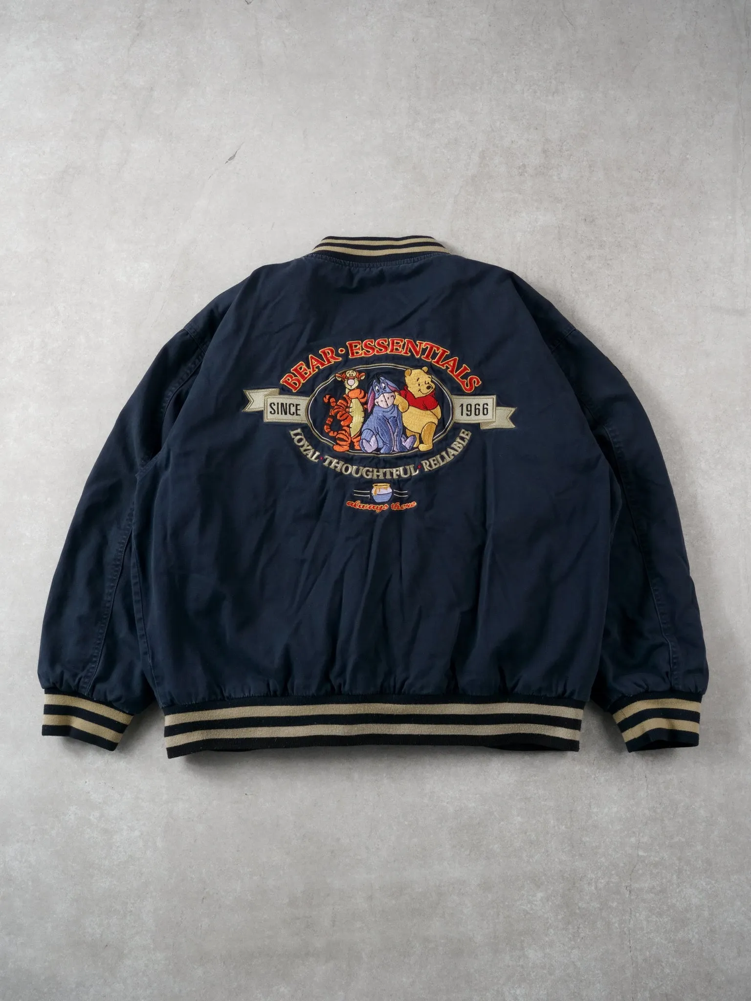 Vintage 90s Navy Blue Walt Disney Winnie The Pooh Bear Essentials Bomber (M/L) sold by Rebalance Vintage product image thumbnail 2