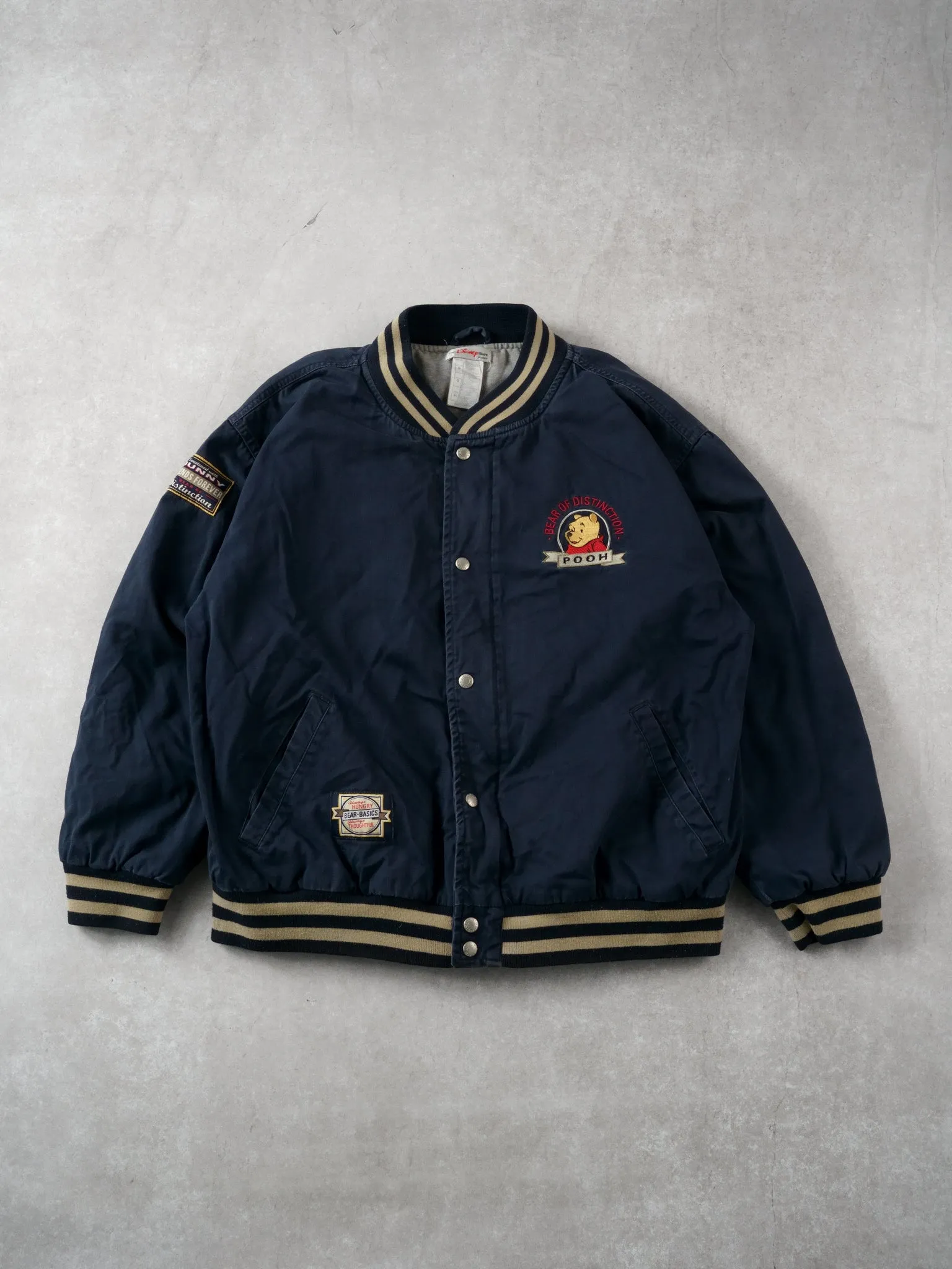 Vintage 90s Navy Blue Walt Disney Winnie The Pooh Bear Essentials Bomber (M/L) sold by Rebalance Vintage