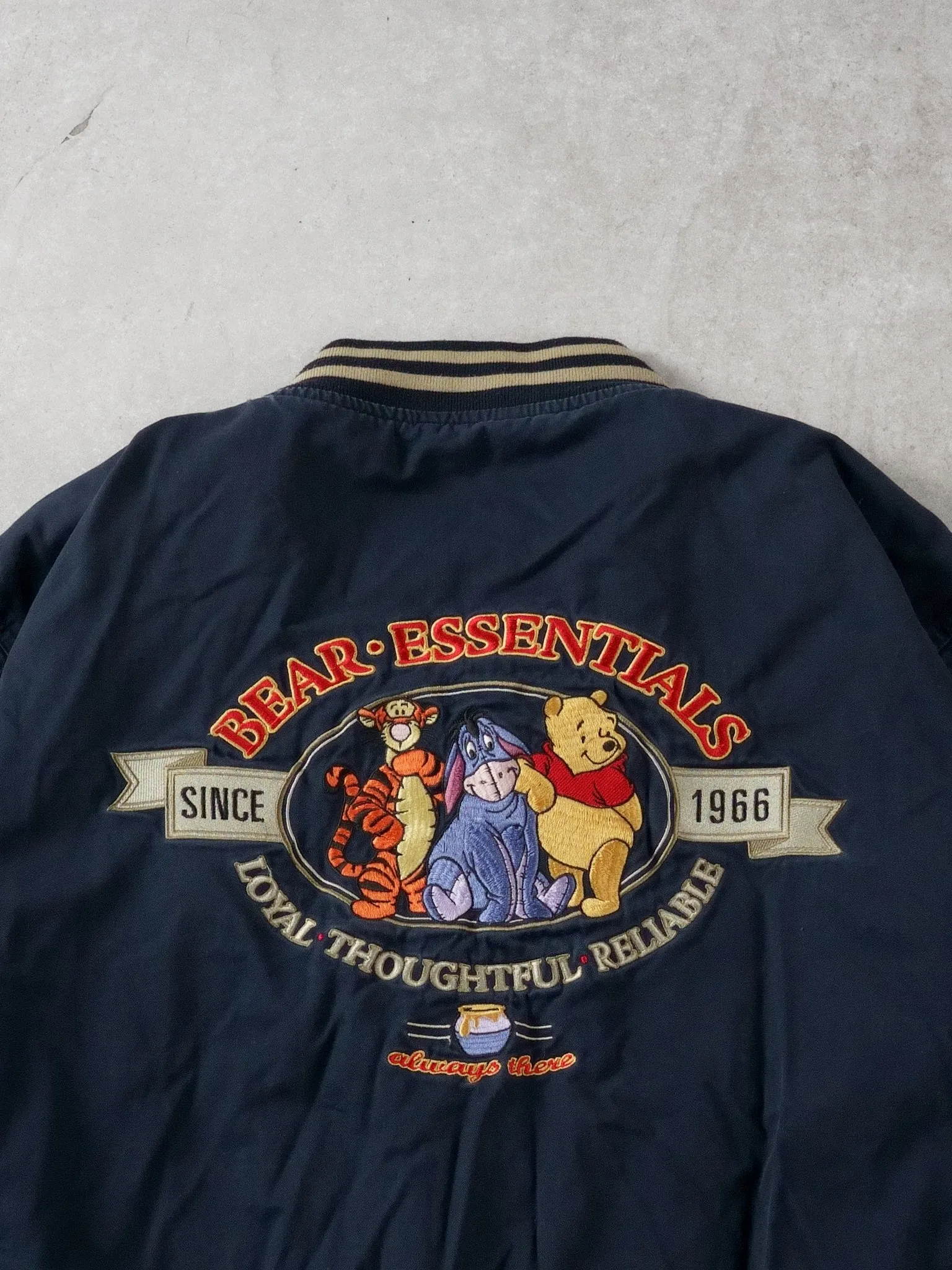 Vintage 90s Navy Blue Walt Disney Winnie The Pooh Bear Essentials Bomber (M/L) sold by Rebalance Vintage product image thumbnail 4