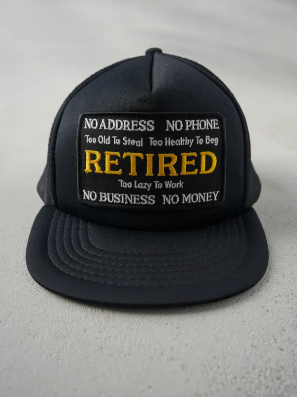 Vintage 90s Black Retirement Slogan Foam Trucker Hat sold by Rebalance Vintage