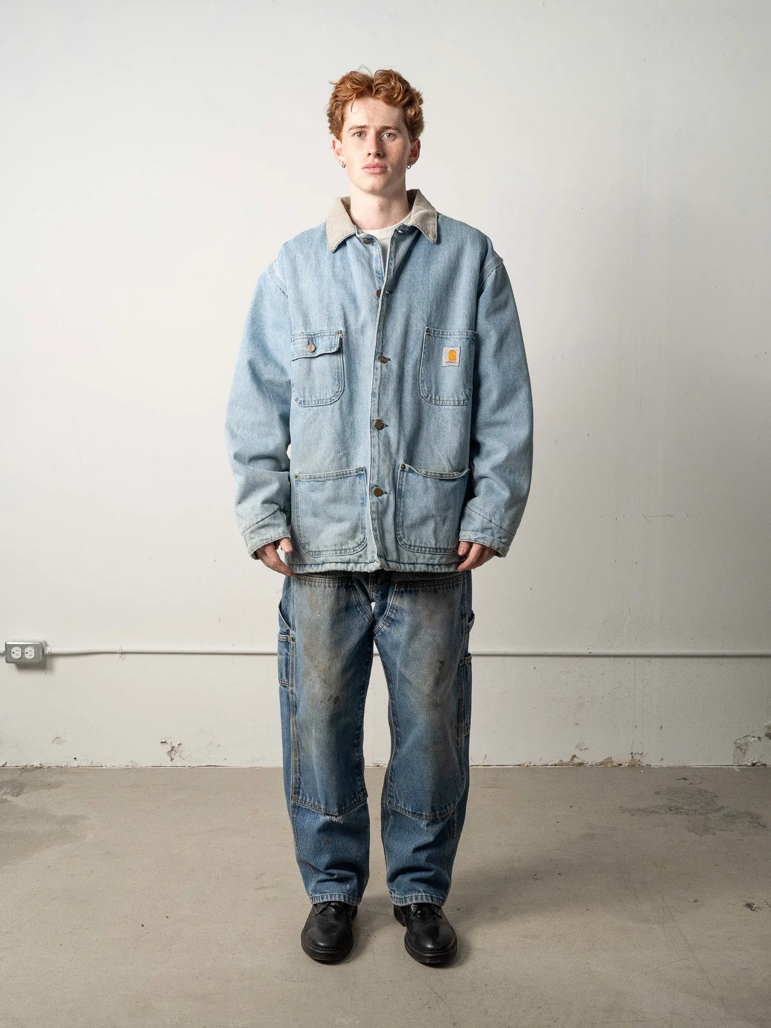 Vintage 90s Light Wash Carhartt Blanket Lined Denim Chore Jacket (XL) sold by Rebalance Vintage product image thumbnail 2