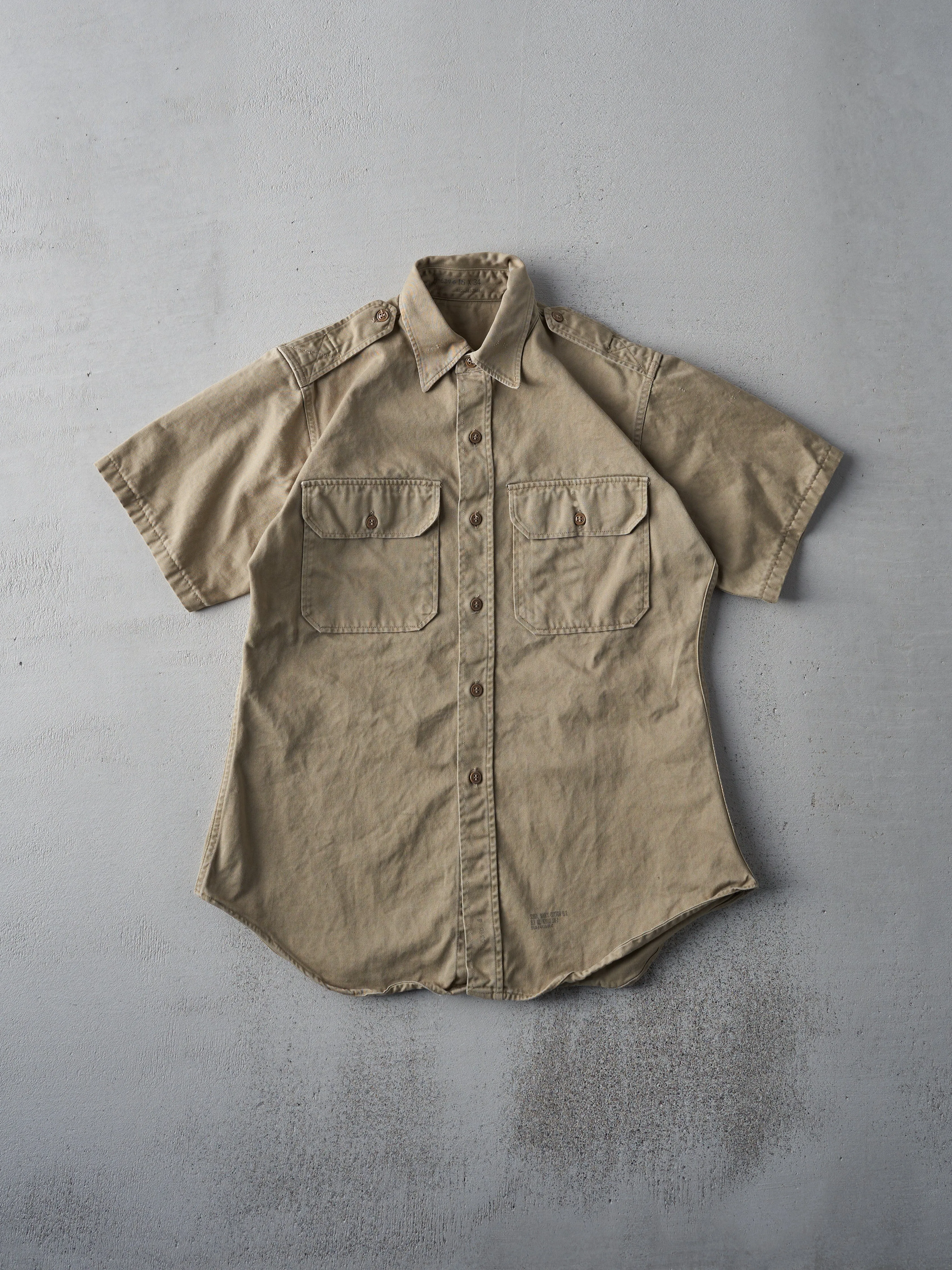 Vintage 90s Khaki Military Button Up Shirt (M) sold by Rebalance Vintage