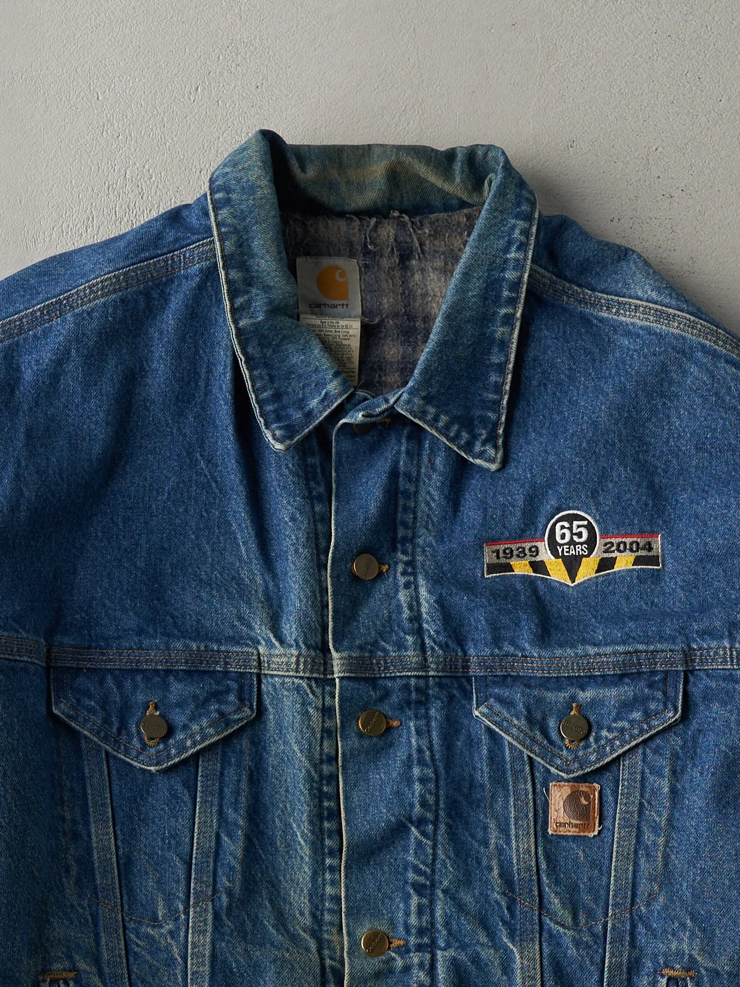 Vintage 04' Dark Wash Embroidered Carhartt Blanket Lined Denim Jacket (L/XL) sold by Rebalance Vintage product image thumbnail 3