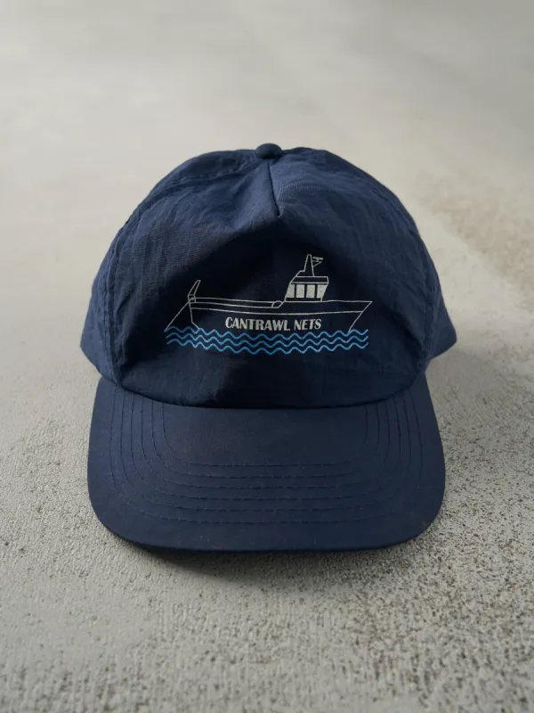 Vintage 90s Navy Blue Nylon Cantrawl Nets Snapback Hat sold by Rebalance Vintage