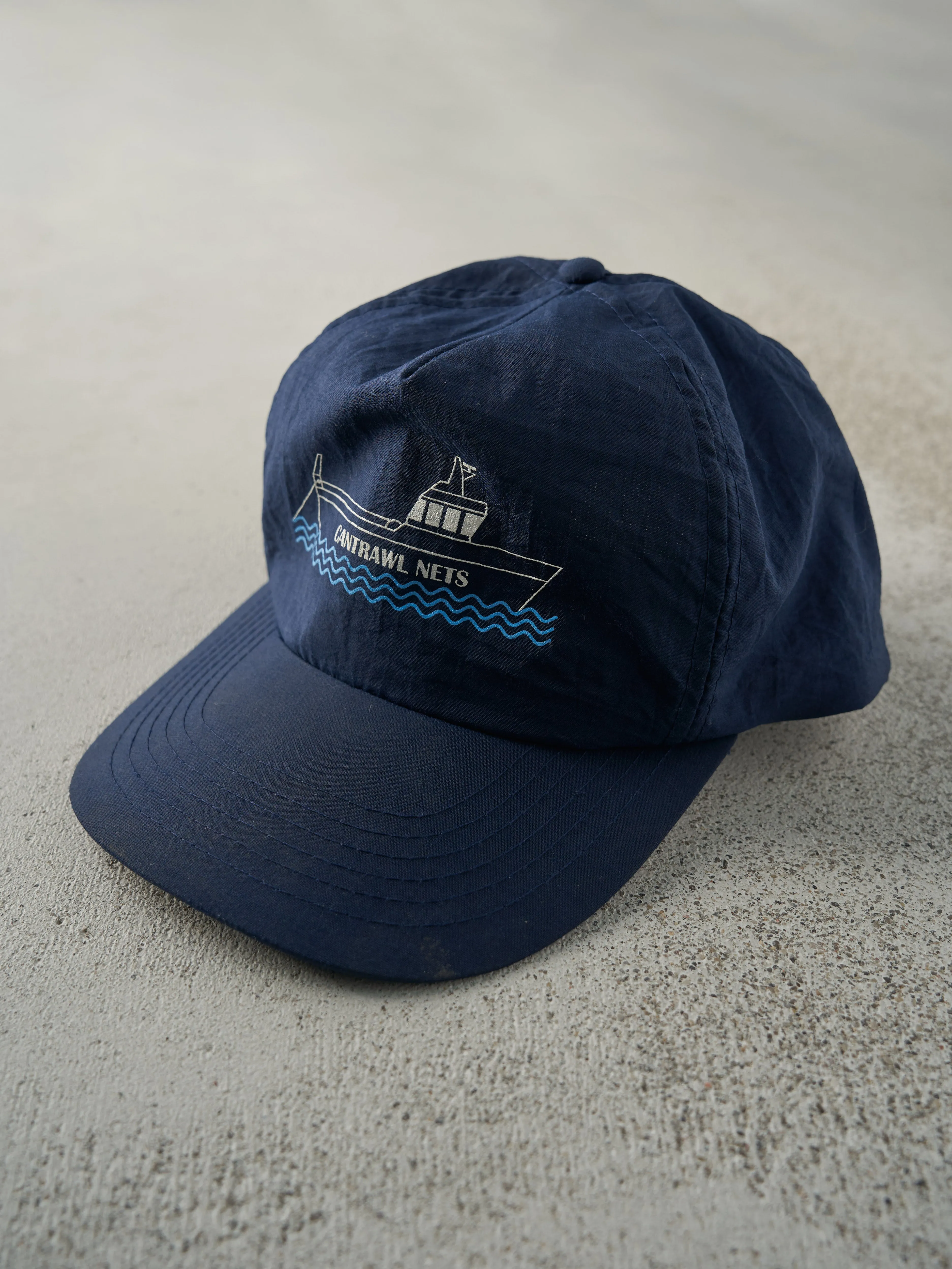 Vintage 90s Navy Blue Nylon Cantrawl Nets Snapback Hat sold by Rebalance Vintage product image thumbnail 2