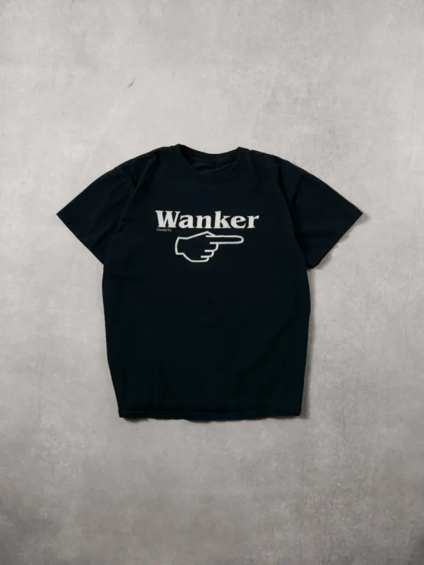 Vintage 90s Washed Black "Wanker" Graphic Tee (M) sold by Rebalance Vintage