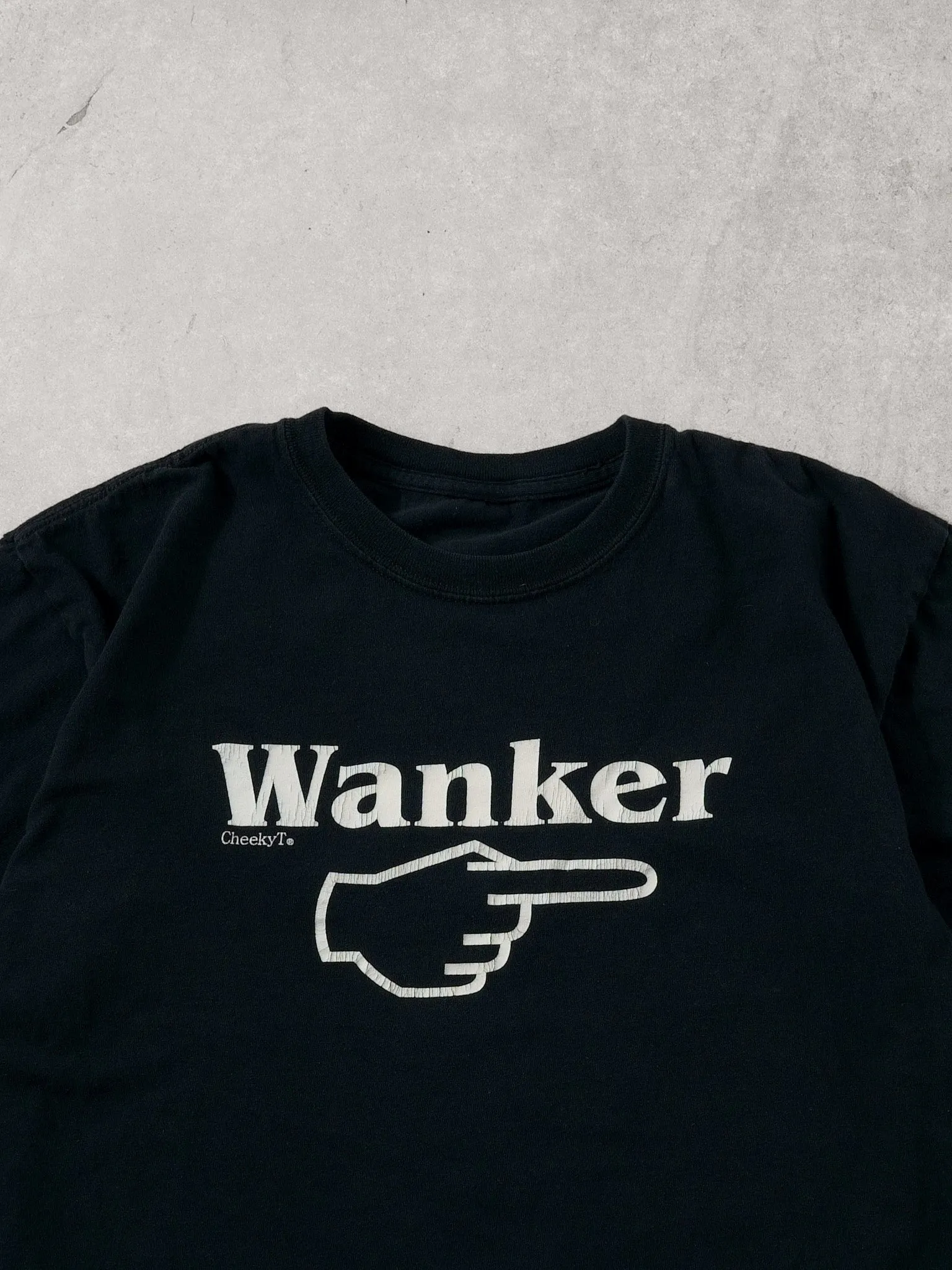 Vintage 90s Washed Black "Wanker" Graphic Tee (M) sold by Rebalance Vintage product image thumbnail 2