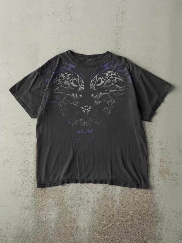 Vintage Y2K Faded Black Skull & Flame Biker Tee (M) sold by Rebalance Vintage