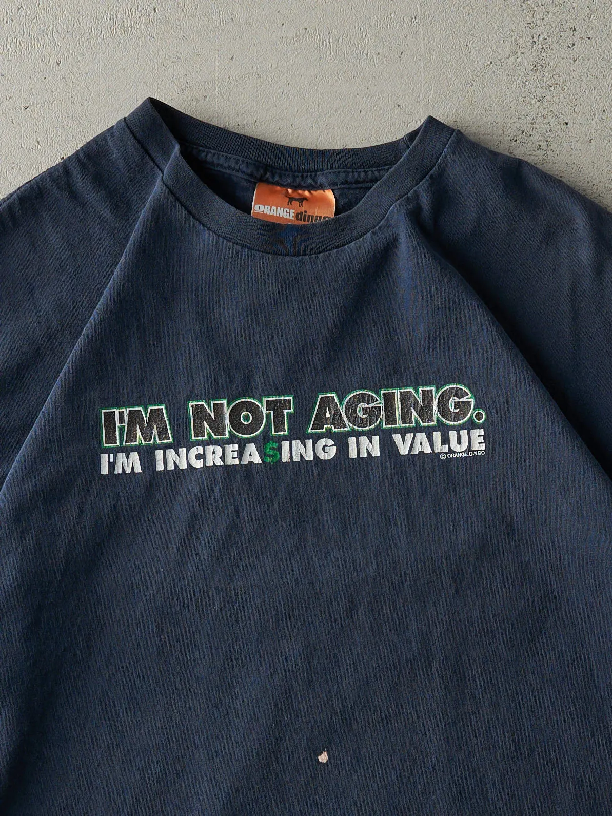 Vintage Y2K Navy Blue "I'm Not Aging. I'm Increasing In Value" Slogan Tee (M) sold by Rebalance Vintage product image thumbnail 3