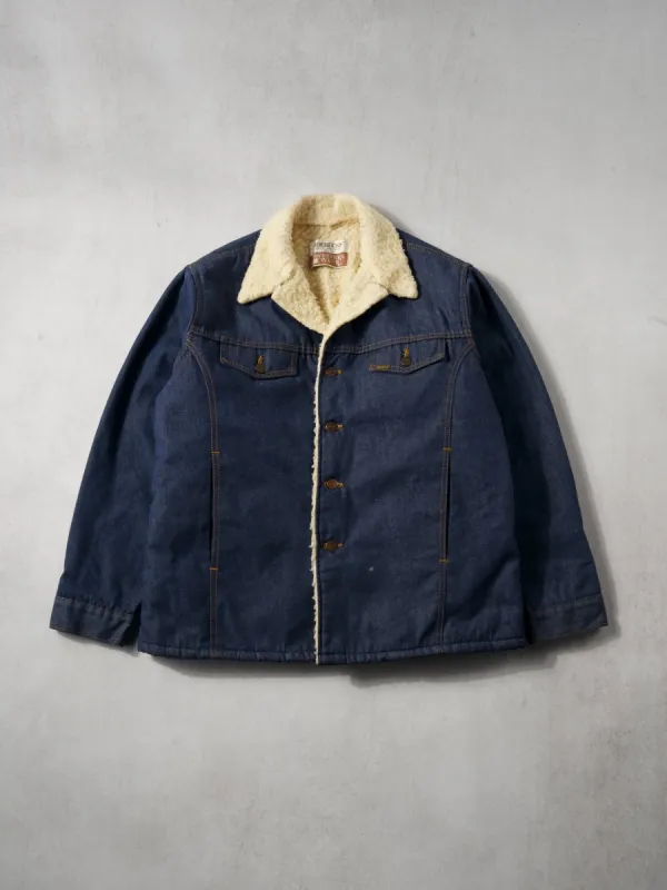 Vintage 70s Dark Blue Denim Sherpa Lined Jacket (L) sold by Rebalance Vintage