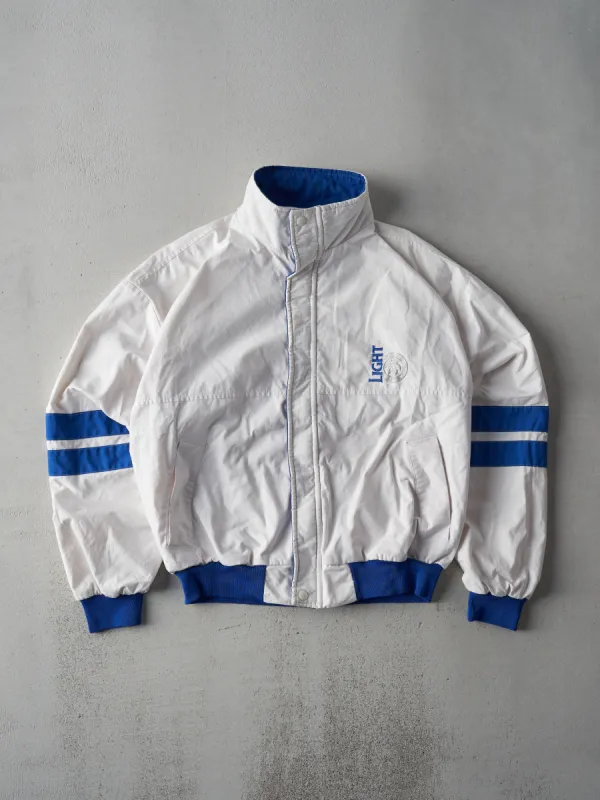Vintage 90s White and Blue Light Beer Jacket (L) sold by Rebalance Vintage