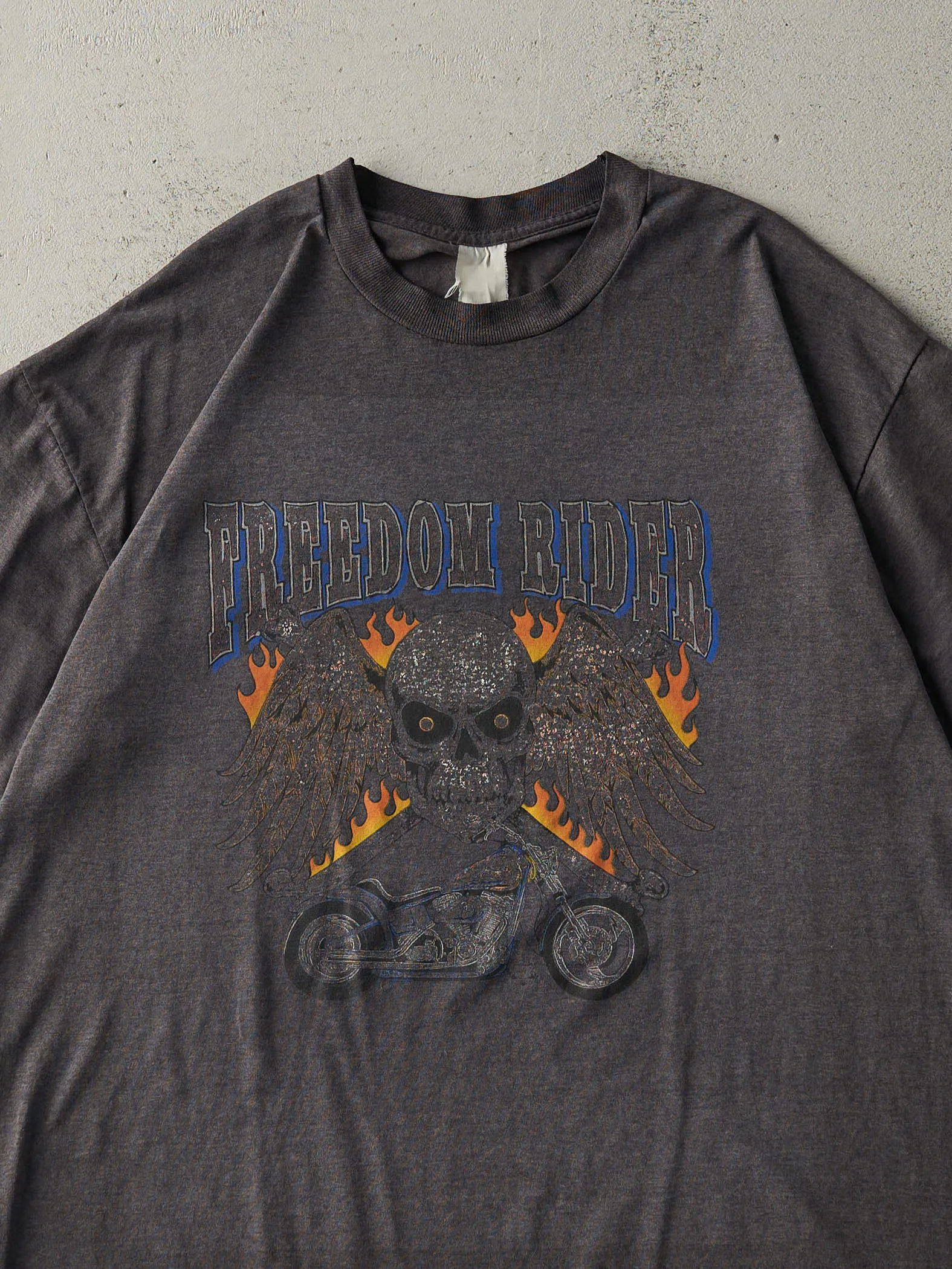 Vintage 90s Charcoal Grey Freedom Rider Single Stitch Tee (XL) sold by Rebalance Vintage product image thumbnail 2