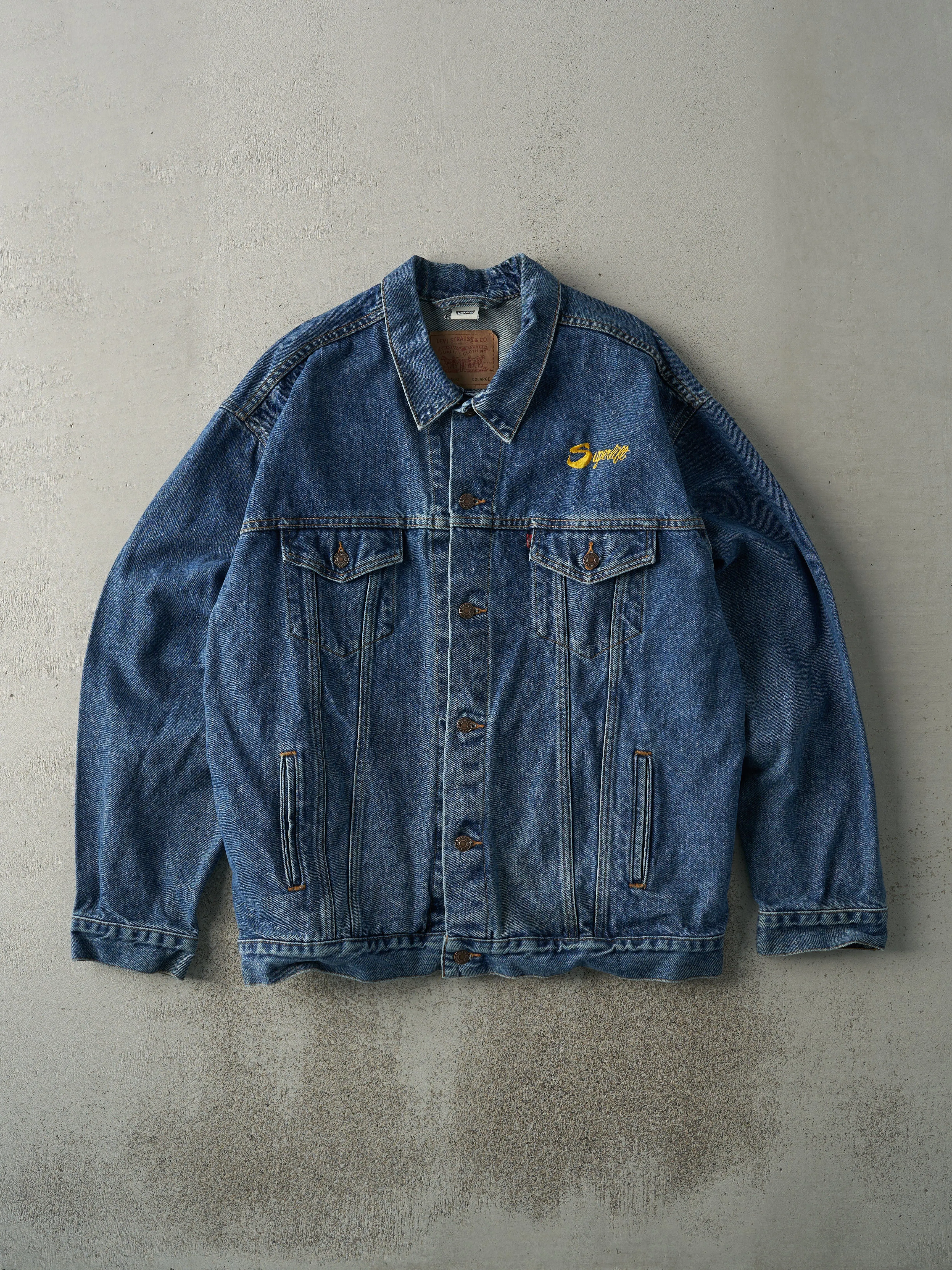 Vintage 90s Mid Wash Embroidered Levi's Type 3 Denim Jacket (XL) sold by Rebalance Vintage
