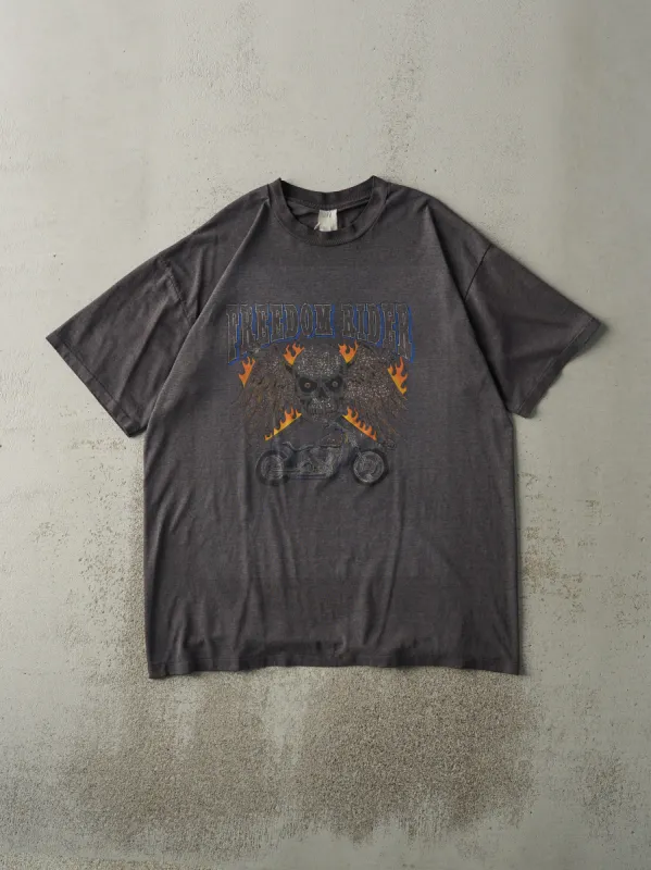 Vintage 90s Charcoal Grey Freedom Rider Single Stitch Tee (XL) sold by Rebalance Vintage