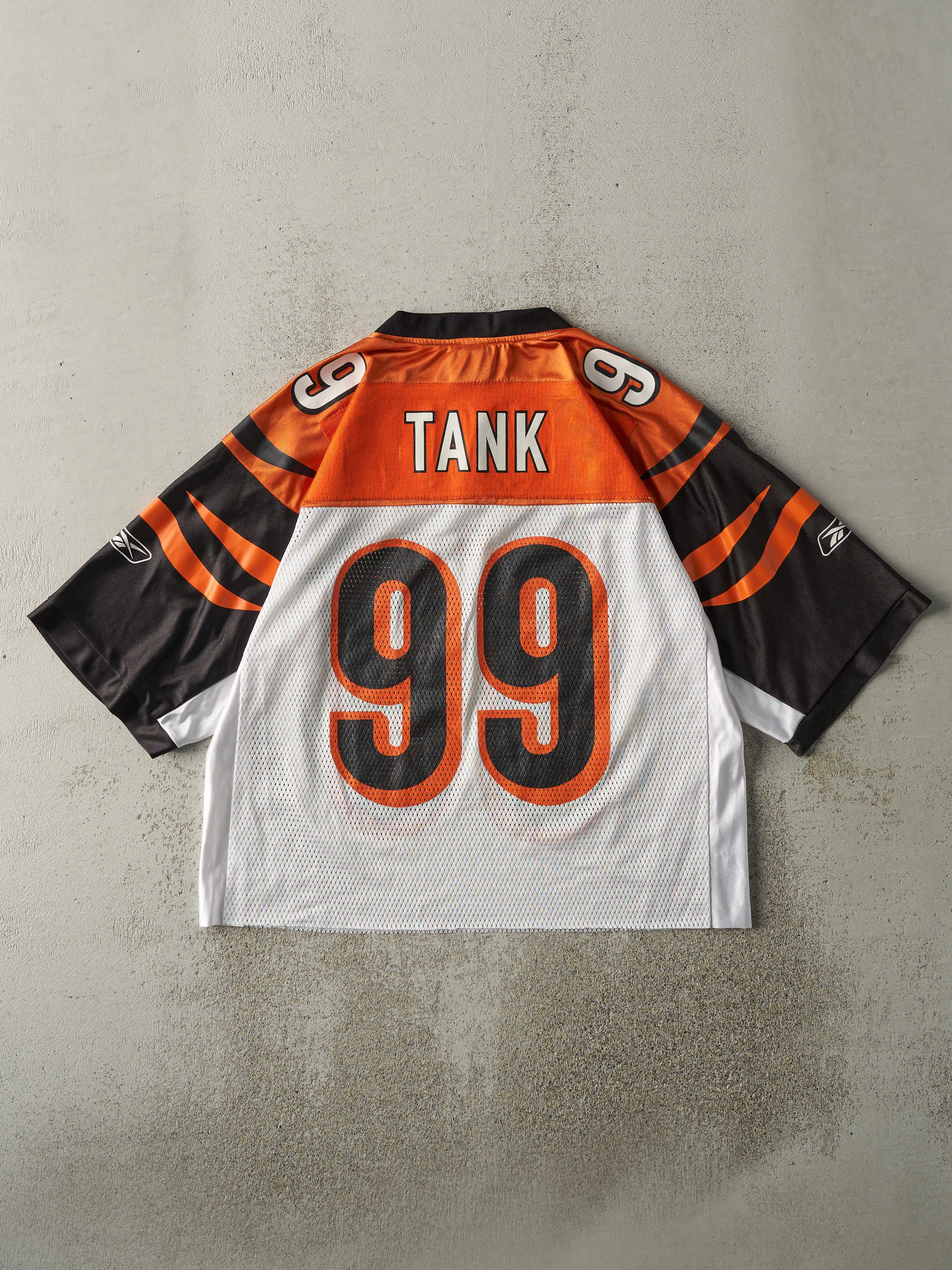 Vintage Y2K White, Black & Orange Cincinnati Bengals #99 Tank Johnson Cropped Football Jersey (M) sold by Rebalance Vintage product image thumbnail 2