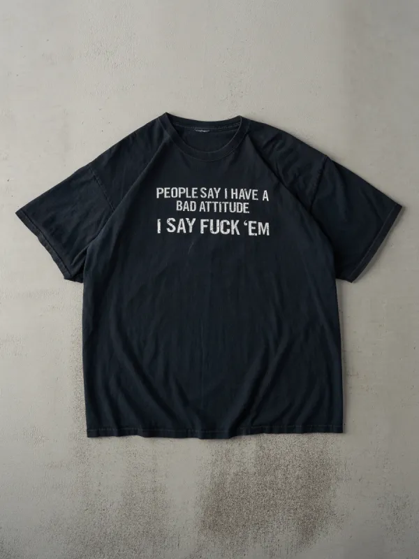 Vintage Y2K Faded Black "Bad Attitude" Tee (L) sold by Rebalance Vintage