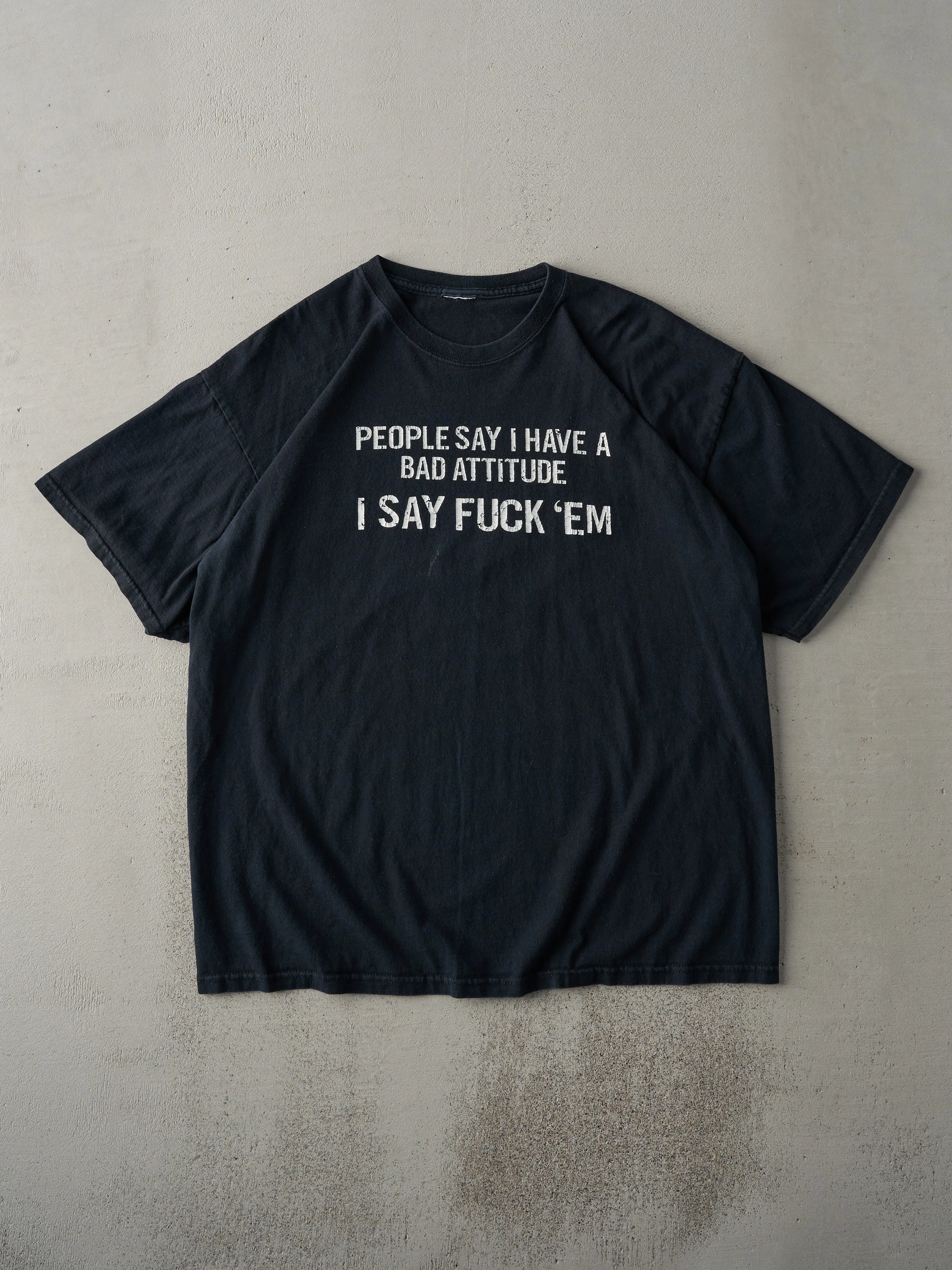 Vintage Y2K Faded Black "Bad Attitude" Tee (L) sold by Rebalance Vintage