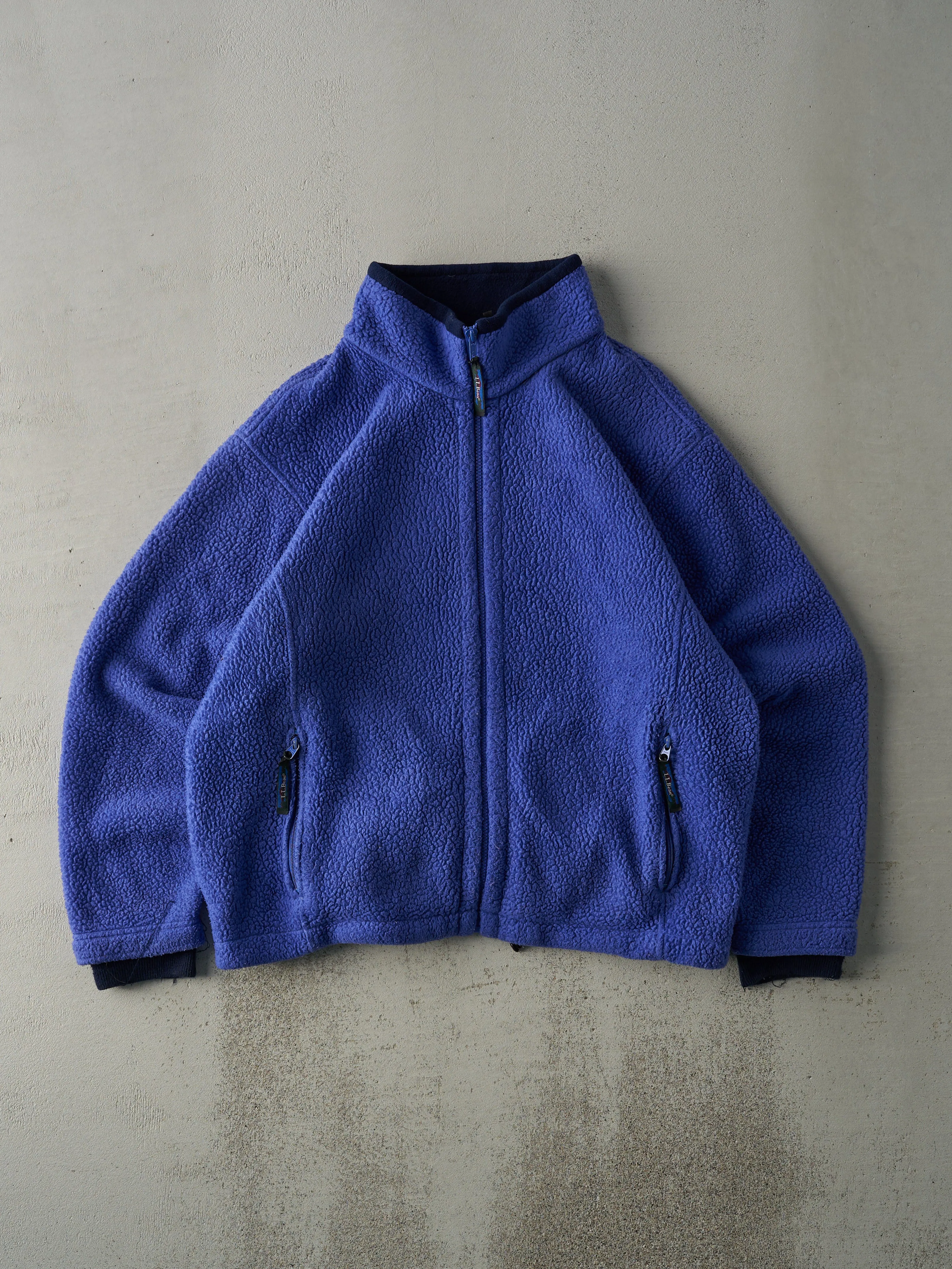 Vintage 90s Blue LL Bean Sherpa Zip Up Boxy Jacket (L) sold by Rebalance Vintage