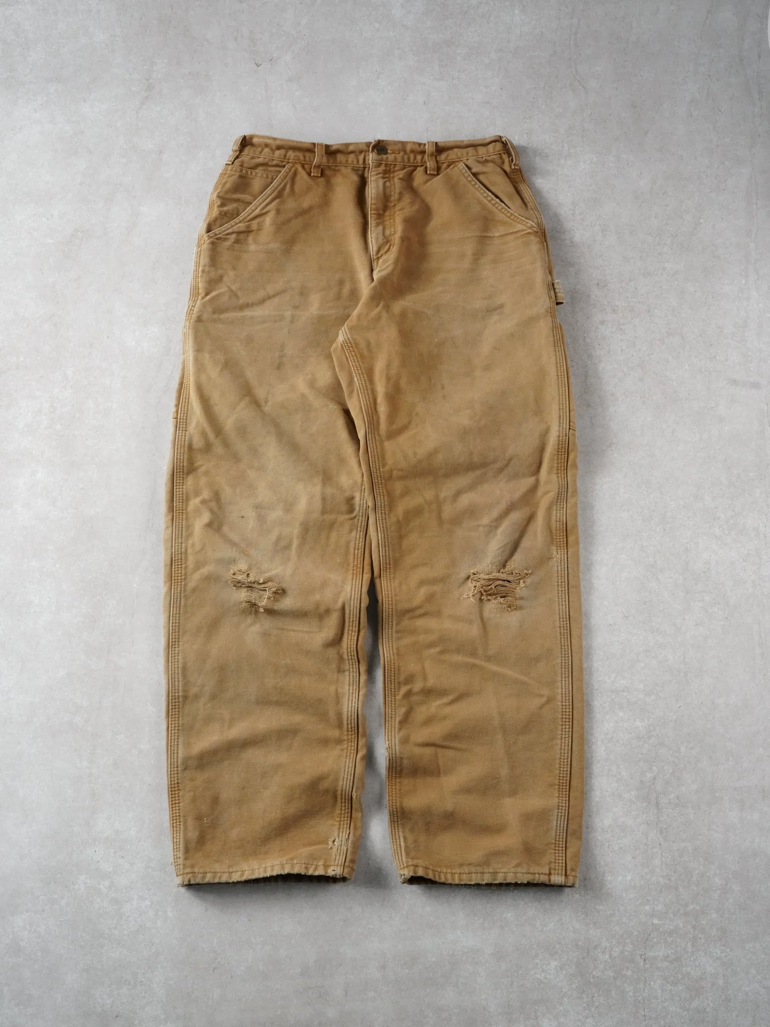 Vintage 90s Khaki Carhartt Workwear Carpenter Pants (32x32) sold by Rebalance Vintage
