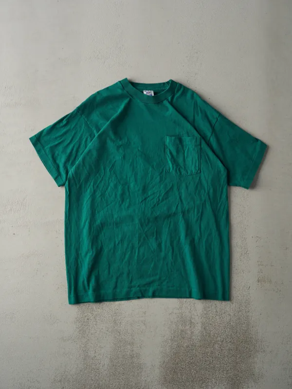 Vintage 90s Green Blank Pocket Single Stitch Long Tee (M) sold by Rebalance Vintage
