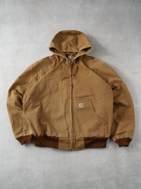 Vintage 90s Khaki Carhartt Workwear Hooded Jacket (L/XL) sold by Rebalance Vintage