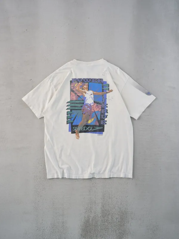 Vintage 95' White Speedo "Power" Sports Graphic Tee (M) sold by Rebalance Vintage