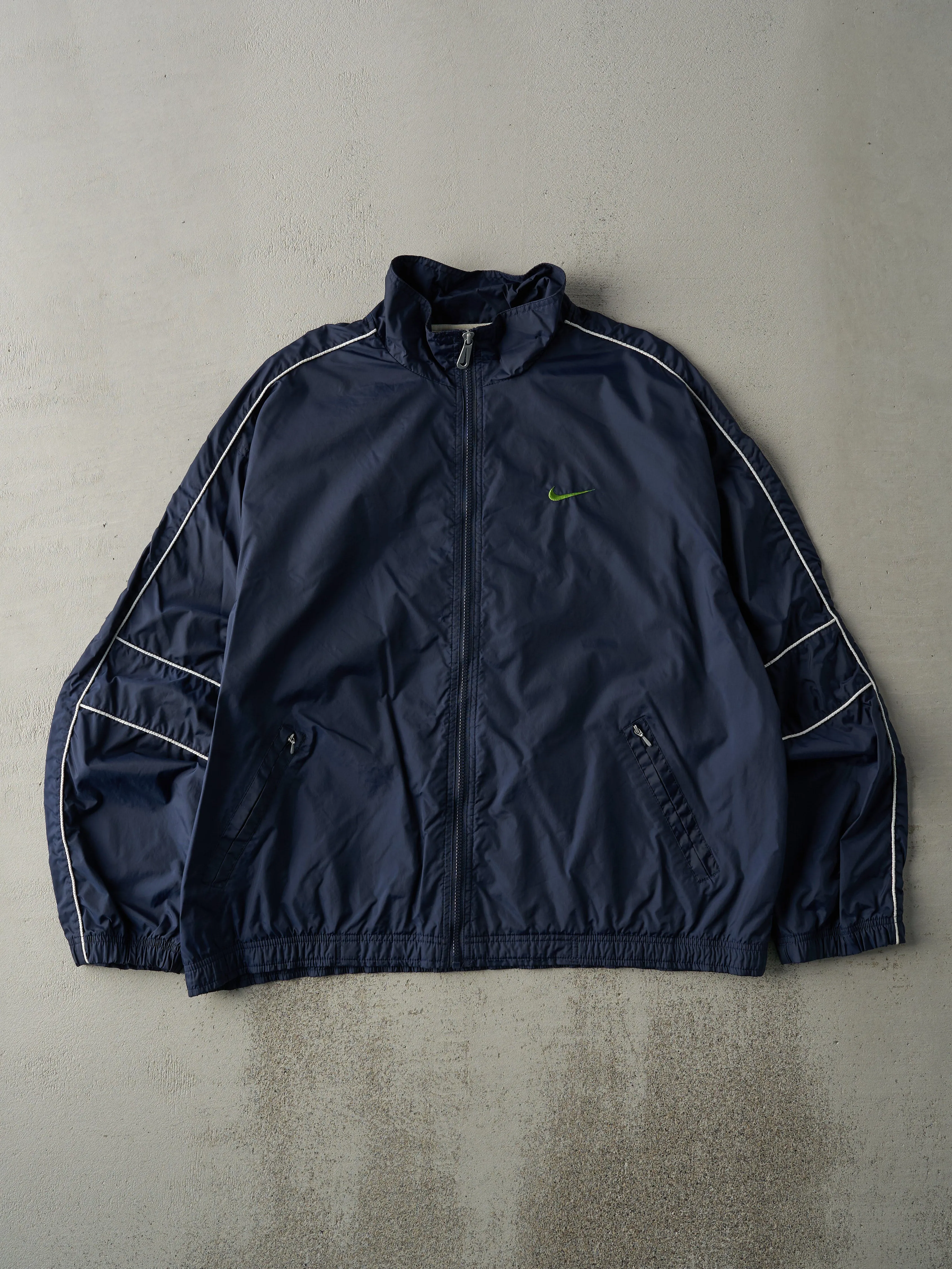 Vintage 90s Navy Blue Nike Zip Up Windbreaker Jacket (L) sold by Rebalance Vintage