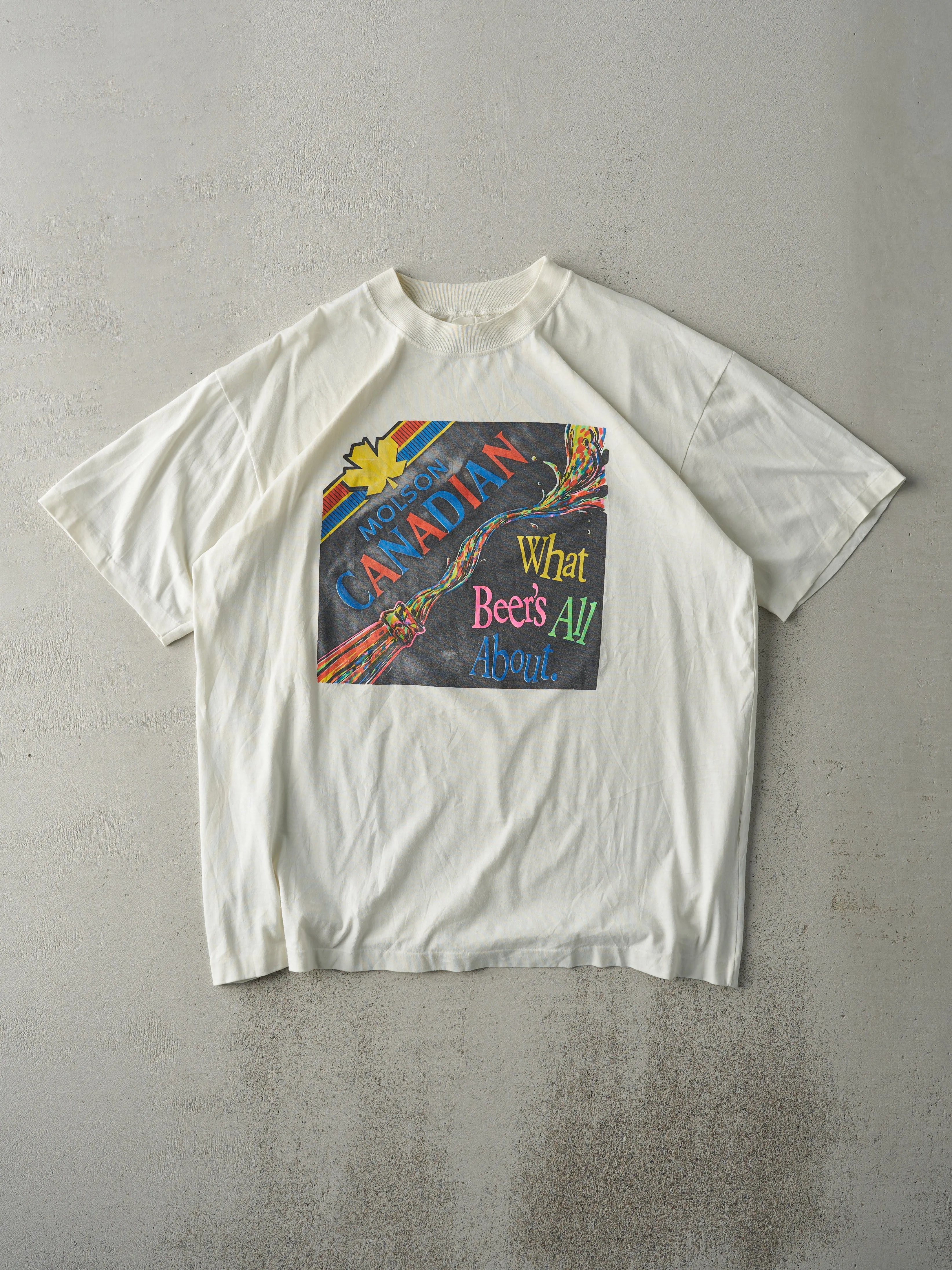 Vintage 90s White Molson Canadian Tee (L) sold by Rebalance Vintage