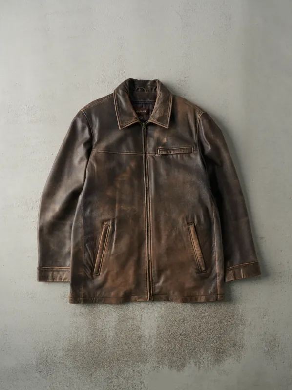 Vintage Y2K Brown Danier Leather Trench Jacket (M/L) sold by Rebalance Vintage