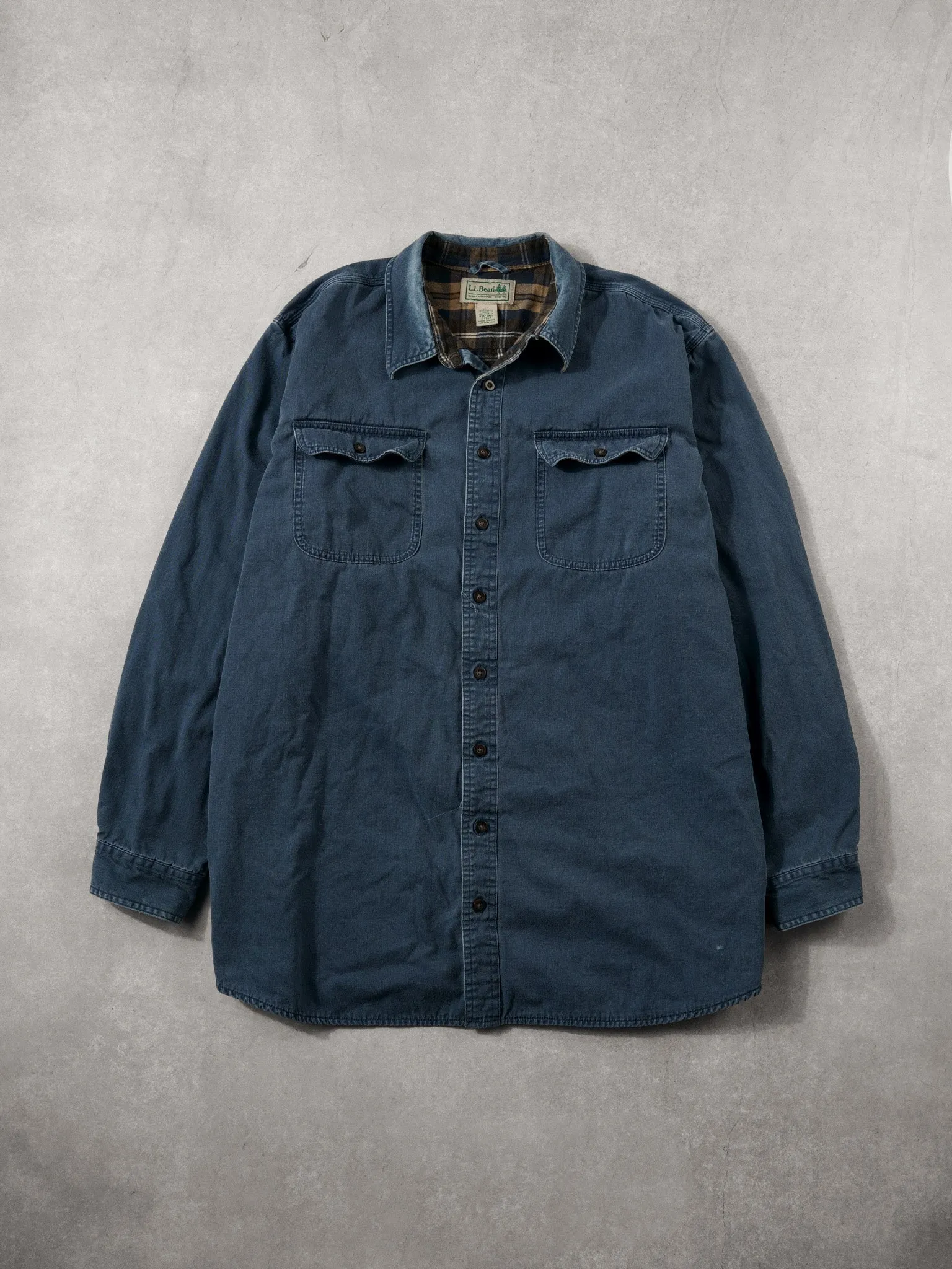 Vintage 90s Dark Blue LL Bean Denim Lined Button Up (XXL) sold by Rebalance Vintage