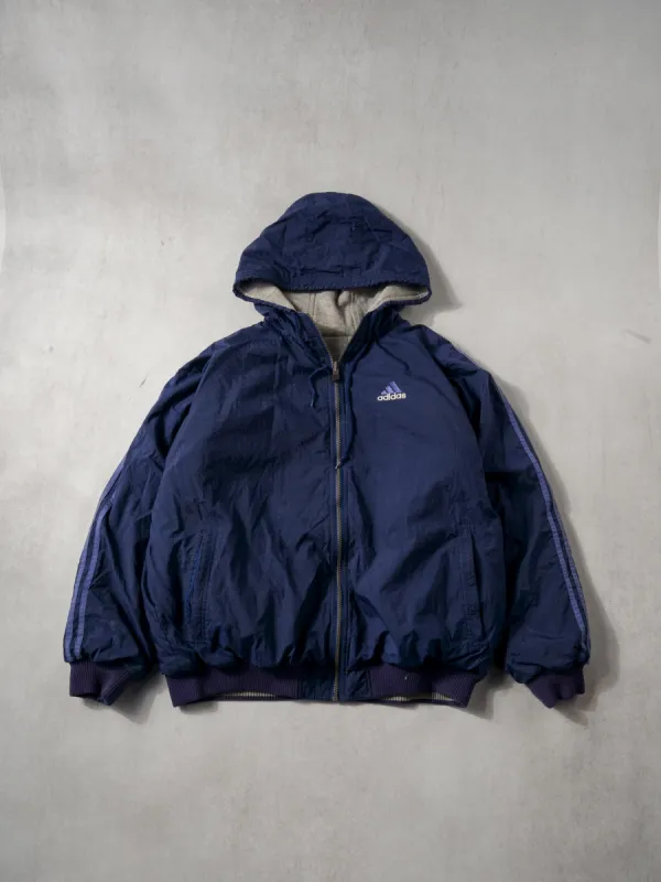 Vintage 90s Navy Blue Adidas Hooded Reversible Windbreaker (L) sold by Rebalance Vintage