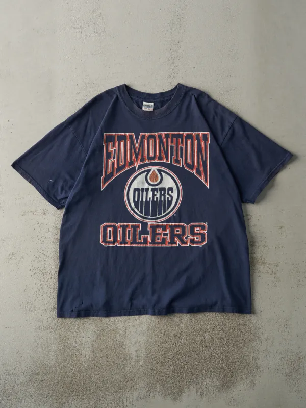 Vintage 90s Navy Blue Edmonton Oilers Tee (L) sold by Rebalance Vintage