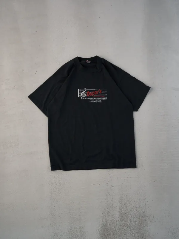 Vintage 90s Black Single Stitched Oscar's Production Graphic Tee (M) sold by Rebalance Vintage