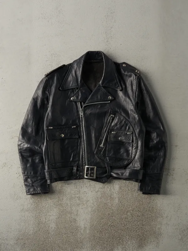 Vintage 80s Black Biker Leather Jacket (M) sold by Rebalance Vintage