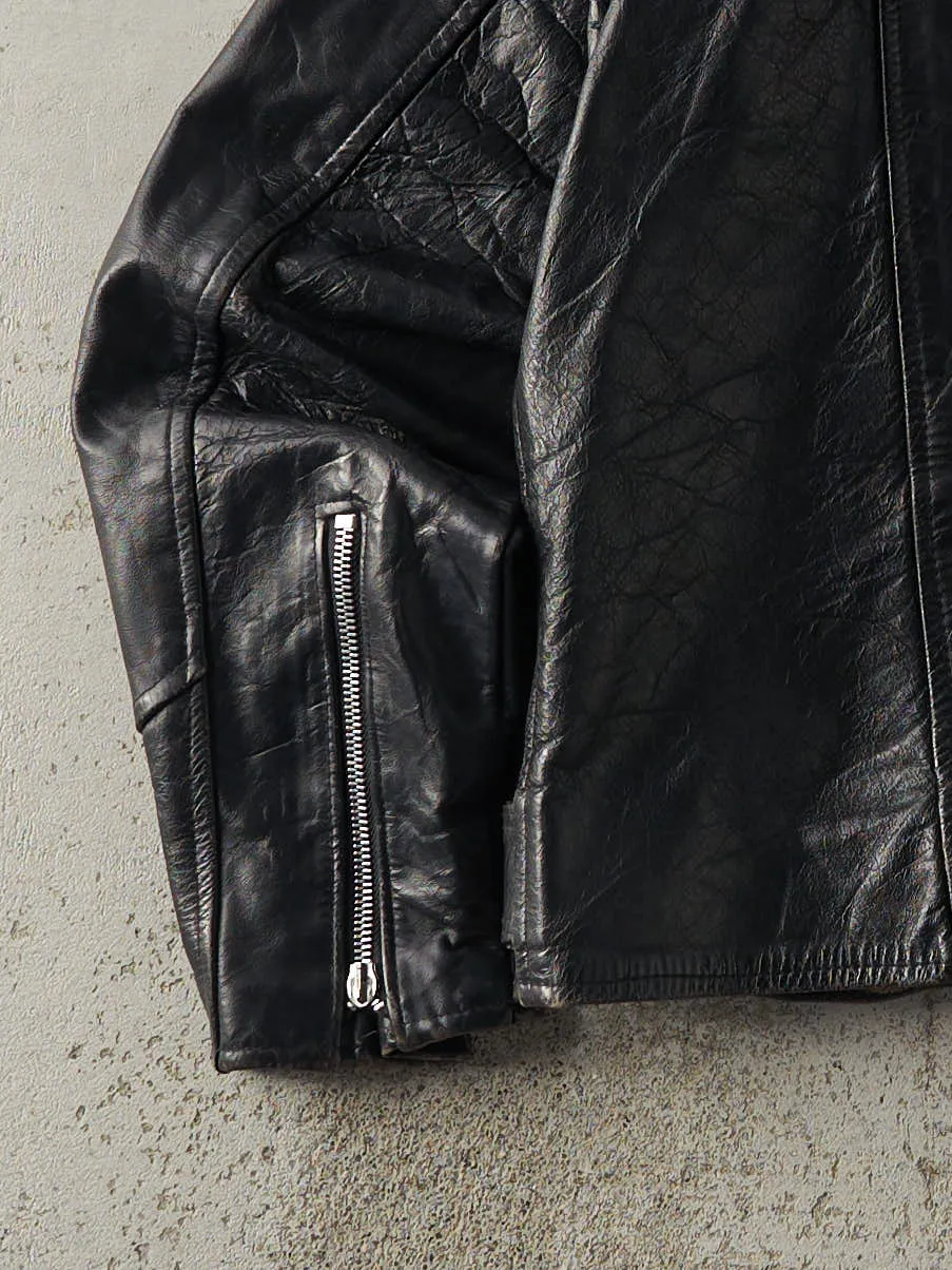 Vintage 80s Black Biker Leather Jacket (M) sold by Rebalance Vintage product image thumbnail 4