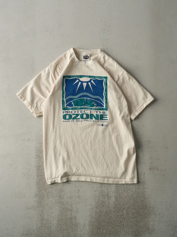 Vintage 90s Beige "Protect the Ozone" Single Stitch Tee (S) sold by Rebalance Vintage