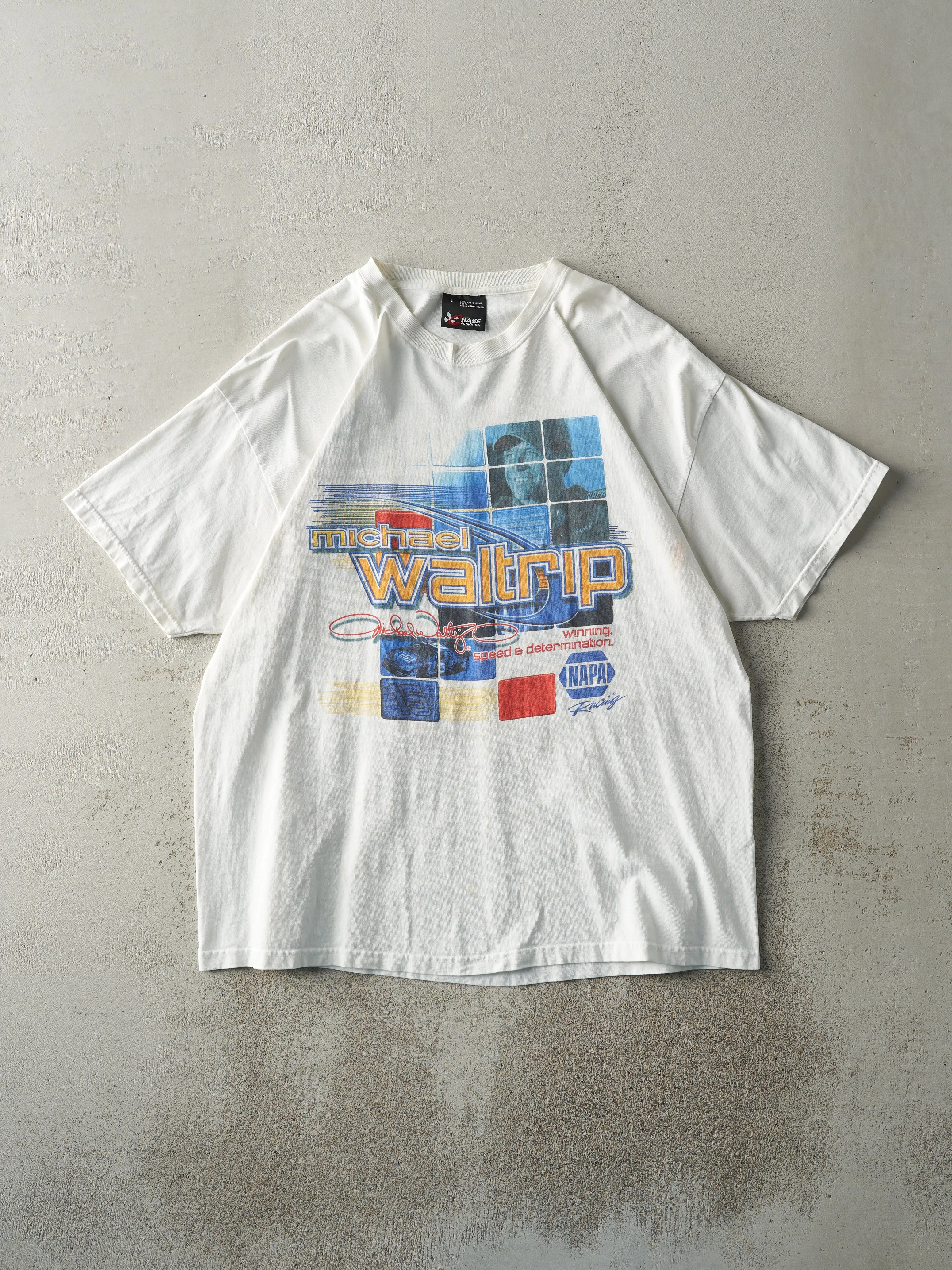 Vintage Y2K White Michael Waltrip Nascar Racing Tee (L/XL) sold by Rebalance Vintage