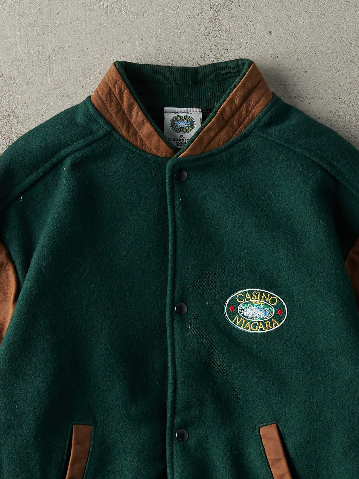 Vintage 90s Green & Brown Casino Niagara Varsity Bomber Jacket (M) sold by Rebalance Vintage product image thumbnail 2
