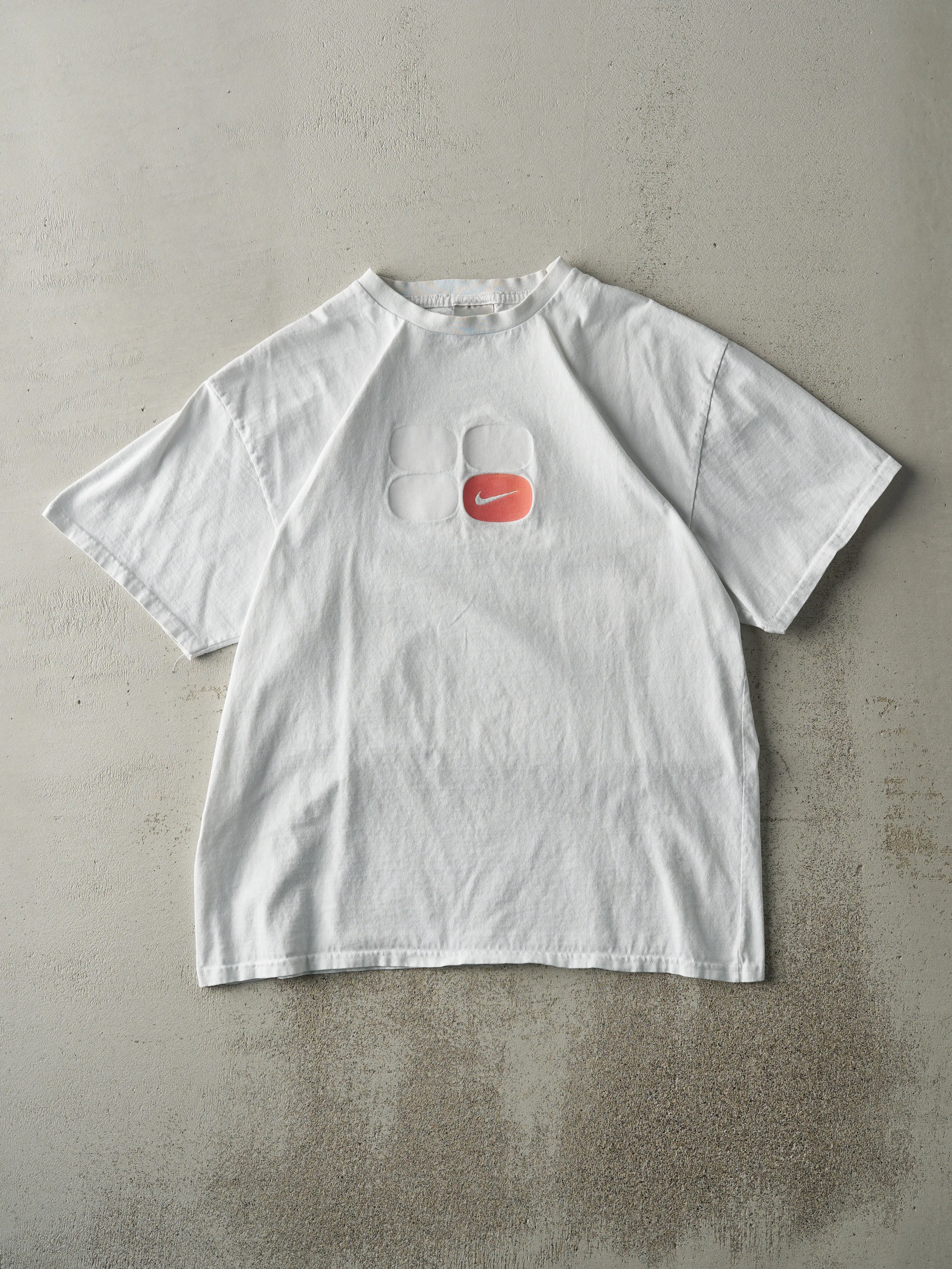 Vintage Y2K White Felt Patch Nike Tee (M) sold by Rebalance Vintage