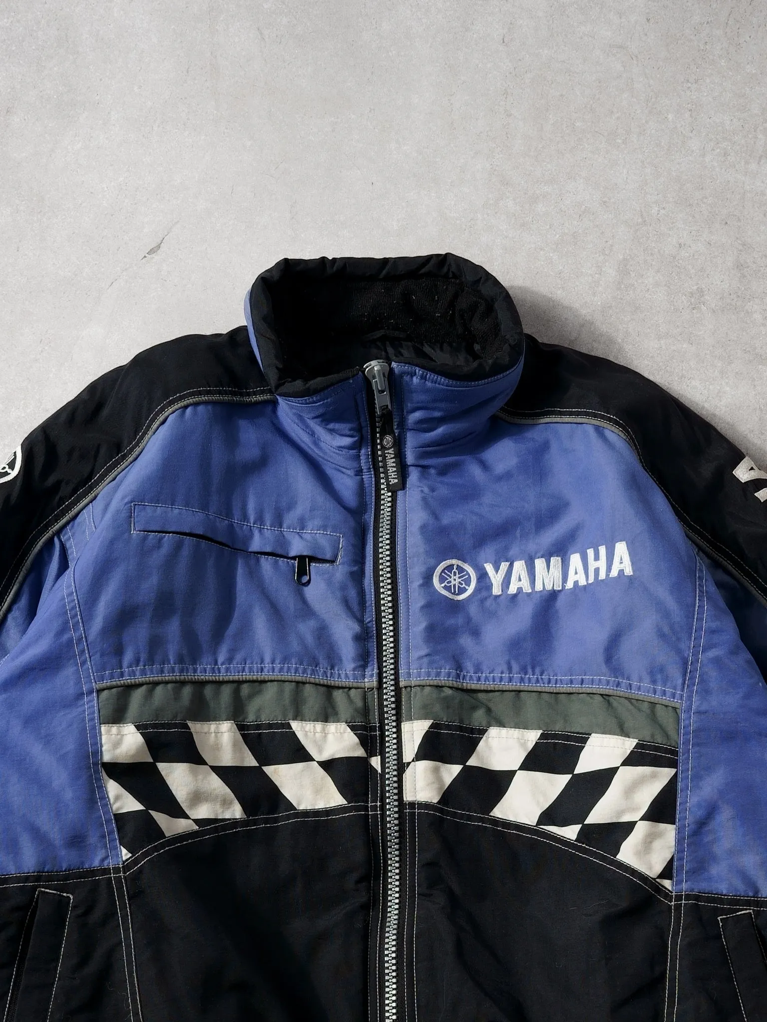 Vintage 80s Blue Yamaha Checkered Racing Jacket (L) sold by Rebalance Vintage product image thumbnail 3