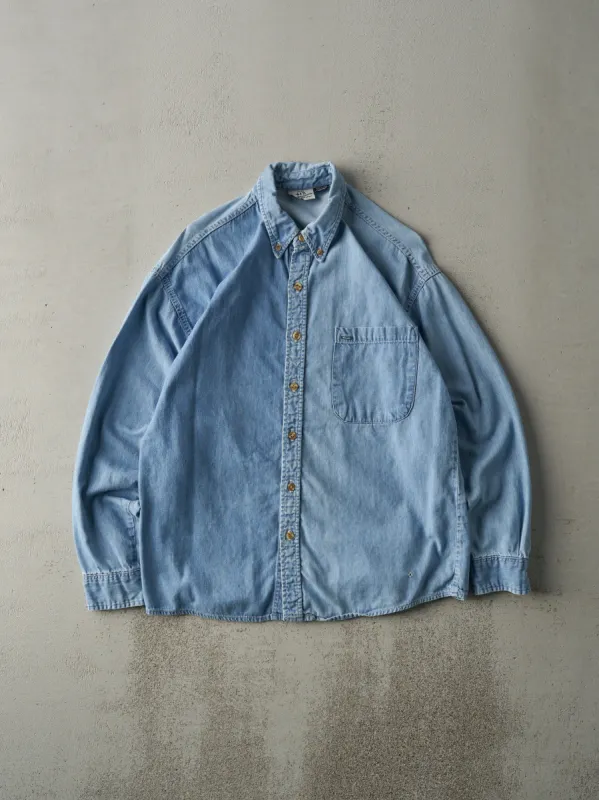Vintage 90s Light Wash Denim Blank Button Up (M) sold by Rebalance Vintage