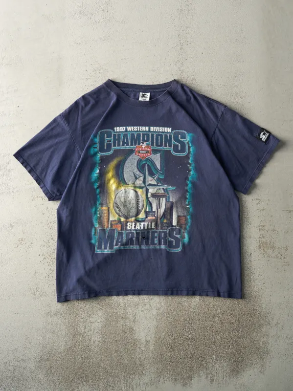 Vintage 97' Navy Blue Seattle Mariners Western Champs Tee (L) sold by Rebalance Vintage