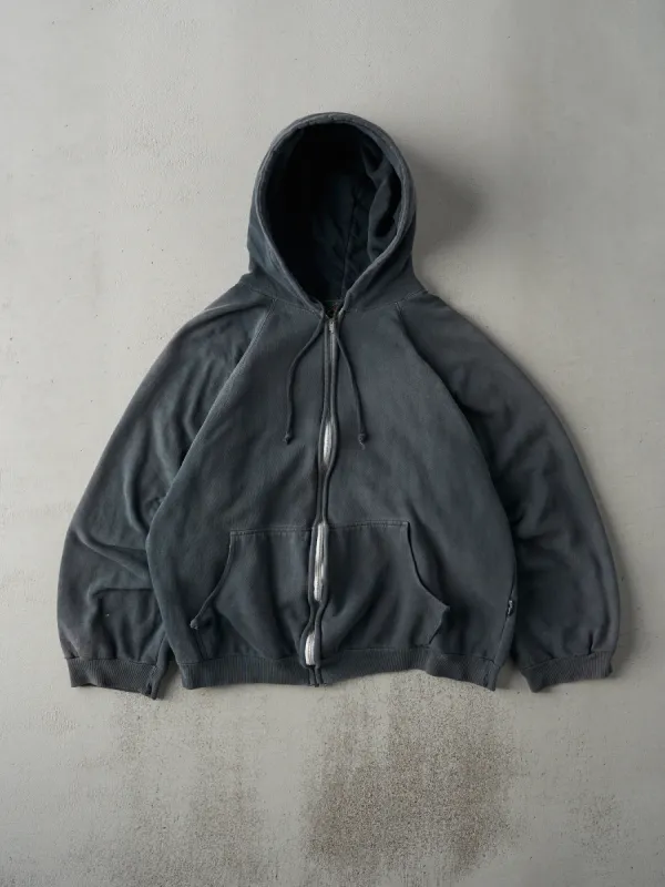Vintage 90s Charcoal Grey Zip Up Boxy Hoodie (M) made by Rebalance Vintage